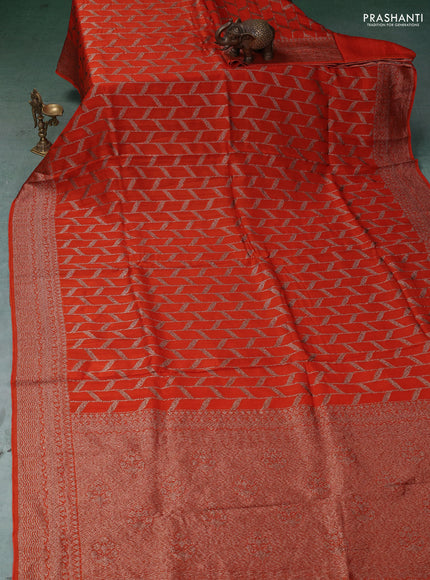 Banarasi semi raw silk saree orange with allover thread & zari weaves and woven border