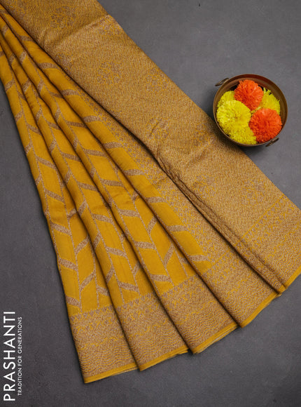 Banarasi semi raw silk saree mustard yellow with allover thread & zari weaves and woven border
