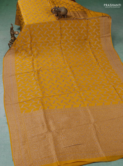 Banarasi semi raw silk saree mustard yellow with allover thread & zari weaves and woven border