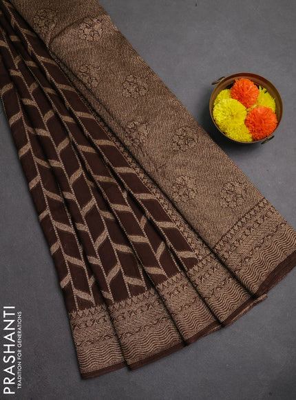 Banarasi semi raw silk saree coffee brown with allover thread & zari weaves and woven border