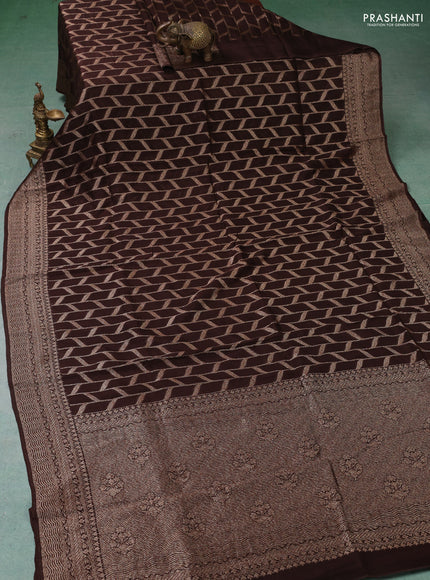 Banarasi semi raw silk saree coffee brown with allover thread & zari weaves and woven border