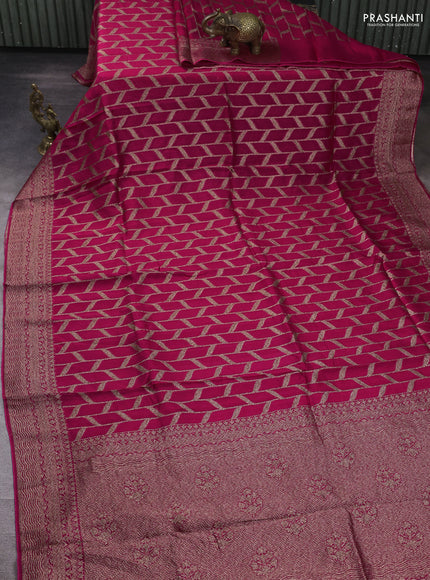 Banarasi semi raw silk saree pink with allover thread & zari weaves and woven border