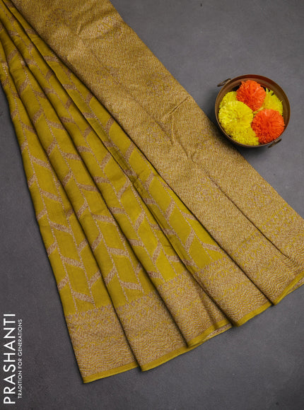 Banarasi semi raw silk saree mustard yellow with allover thread & zari weaves and woven border