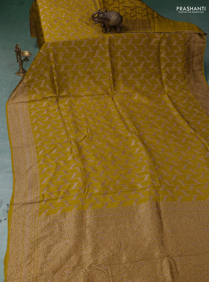Banarasi semi raw silk saree mustard yellow with allover thread & zari weaves and woven border