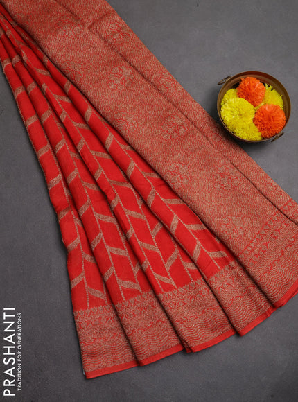 Banarasi semi raw silk saree red with allover thread & zari weaves and woven border