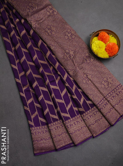 Banarasi semi raw silk saree violet with allover thread & zari weaves and woven border