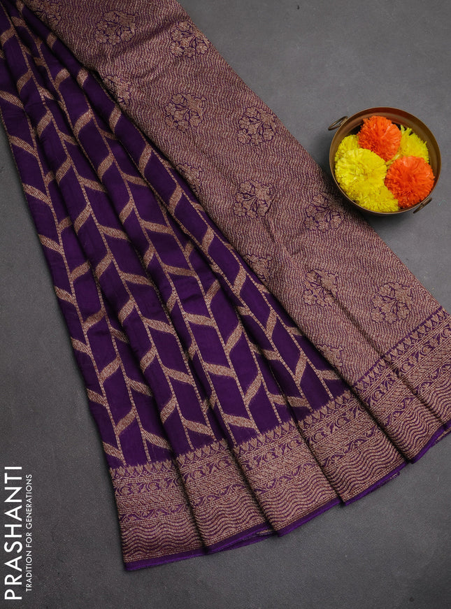 Banarasi semi raw silk saree violet with allover thread & zari weaves and woven border