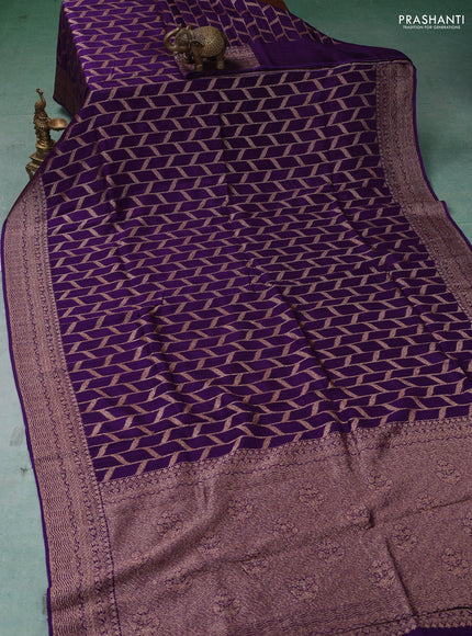 Banarasi semi raw silk saree violet with allover thread & zari weaves and woven border