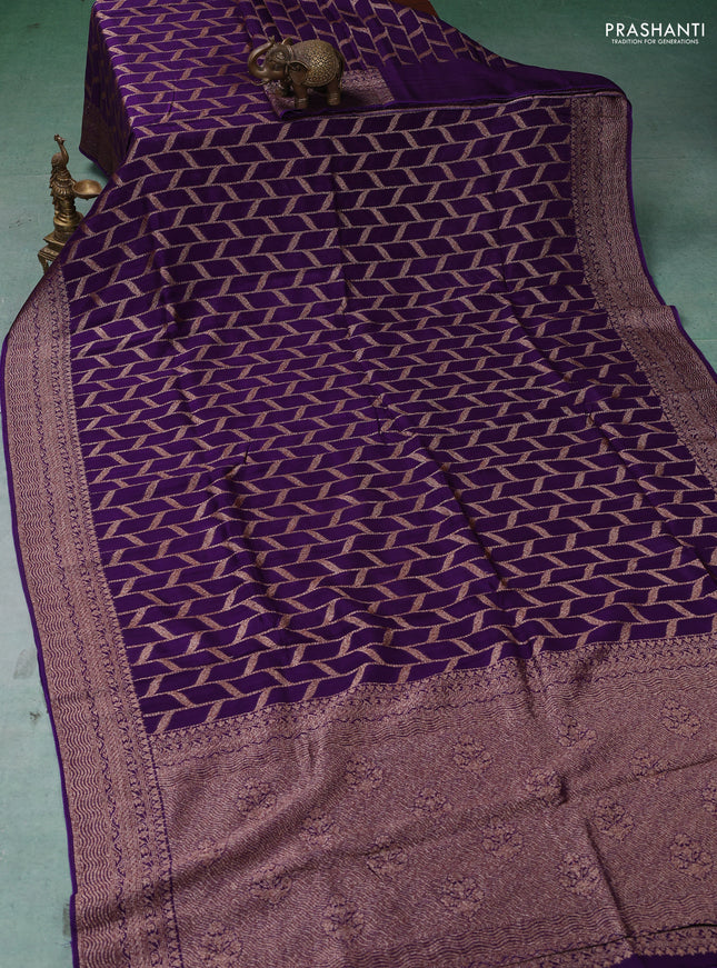 Banarasi semi raw silk saree violet with allover thread & zari weaves and woven border