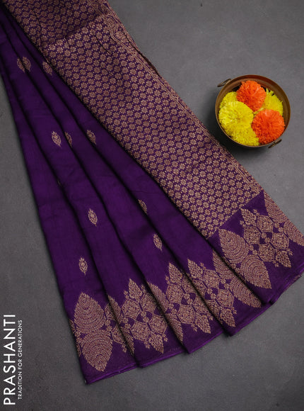 Banarasi semi raw silk saree violet with thread & zari woven buttas and woven border