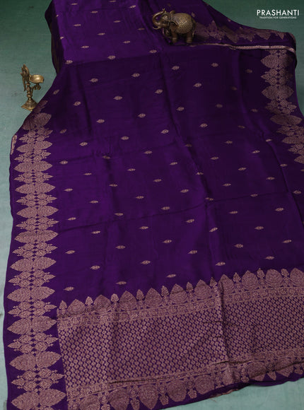 Banarasi semi raw silk saree violet with thread & zari woven buttas and woven border