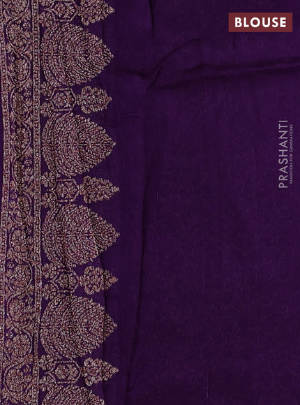 Banarasi semi raw silk saree violet with thread & zari woven buttas and woven border