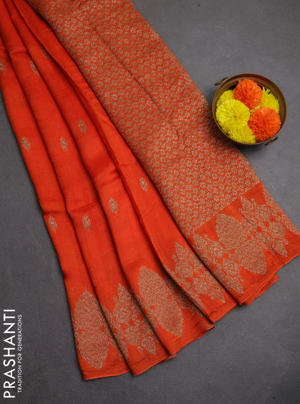 Banarasi semi raw silk saree orange with thread & zari woven buttas and woven border