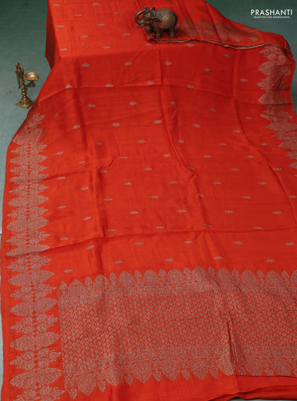 Banarasi semi raw silk saree orange with thread & zari woven buttas and woven border