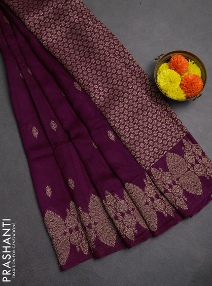 Banarasi semi raw silk saree purple with thread & zari woven buttas and woven border