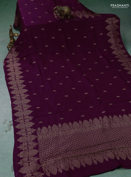 Banarasi semi raw silk saree purple with thread & zari woven buttas and woven border