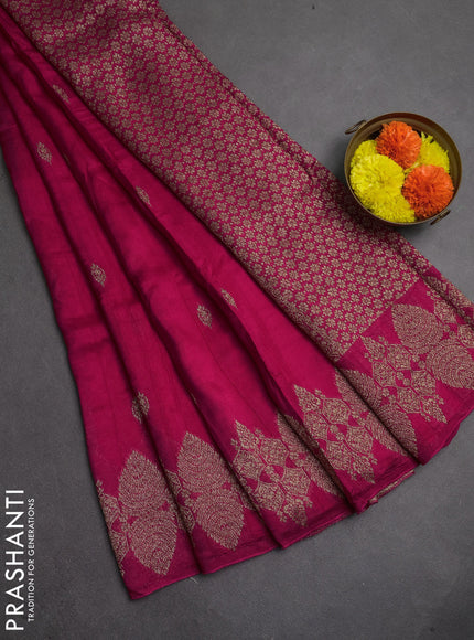 Banarasi semi raw silk saree with thread & zari woven buttas and woven border