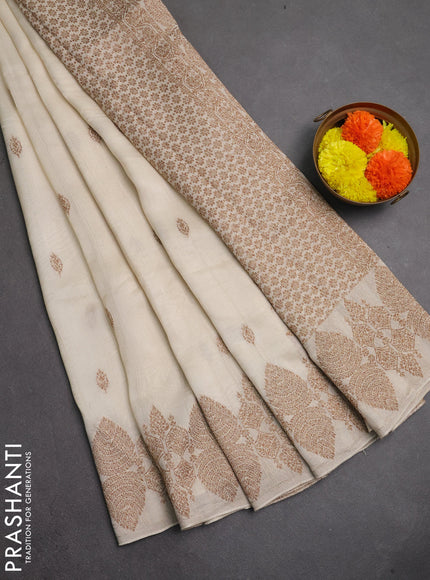 Banarasi semi raw silk saree off white with thread & zari woven buttas and woven border
