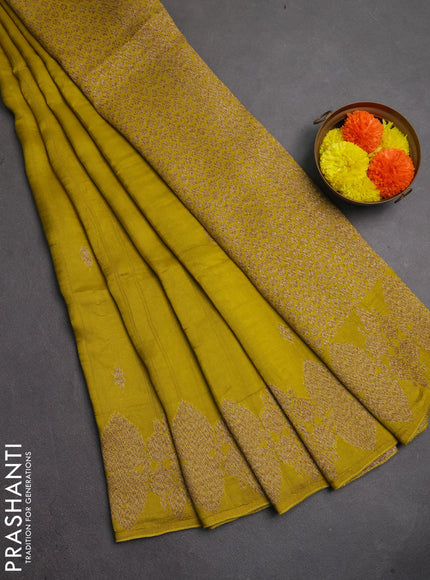 Banarasi semi raw silk saree lime yellow with thread & zari woven buttas and woven border