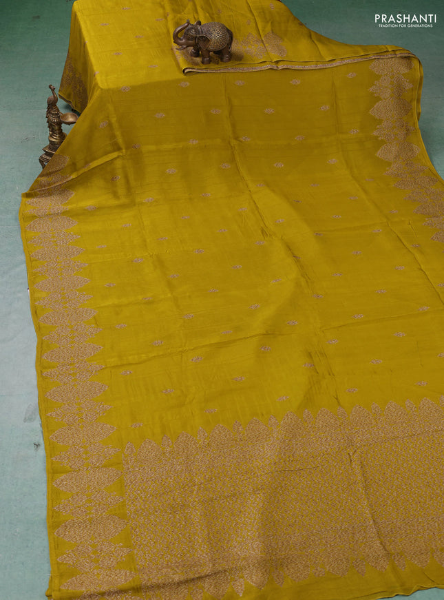 Banarasi semi raw silk saree lime yellow with thread & zari woven buttas and woven border