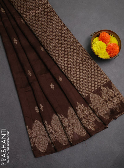 Banarasi semi raw silk saree coffee brown with thread & zari woven buttas and woven border