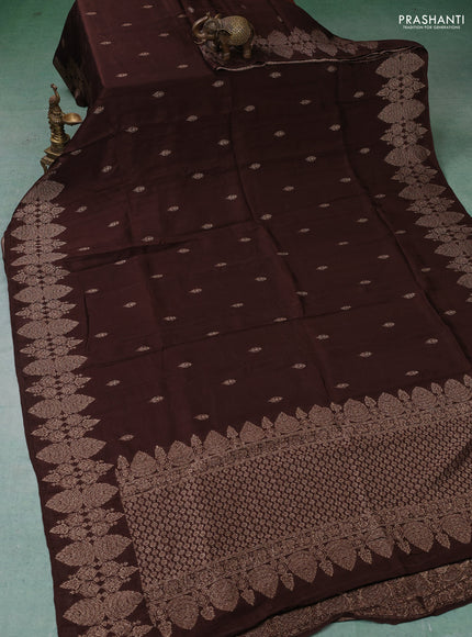 Banarasi semi raw silk saree coffee brown with thread & zari woven buttas and woven border
