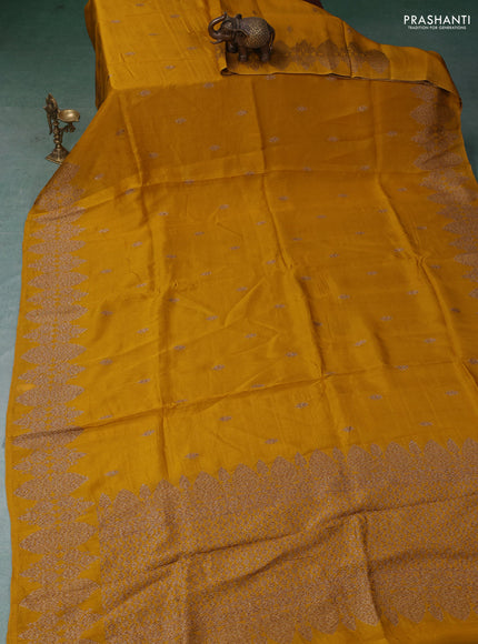 Banarasi semi raw silk saree mustard yellow with thread & zari woven buttas and woven border
