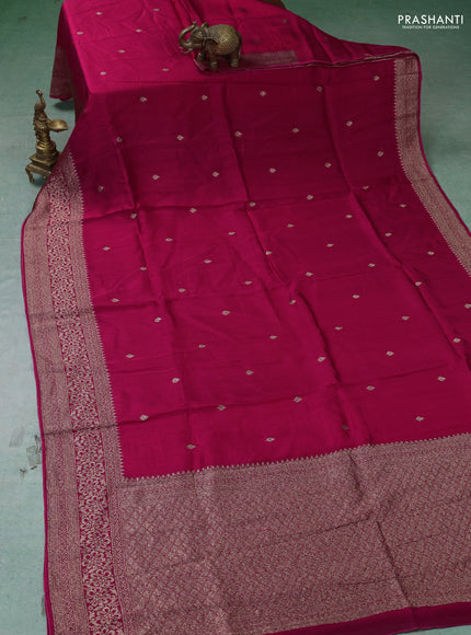Banarasi semi raw silk saree pink with thread & zari woven buttas and woven border