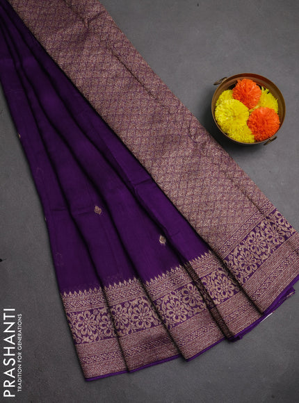 Banarasi semi raw silk saree violet with thread & zari woven buttas and woven border