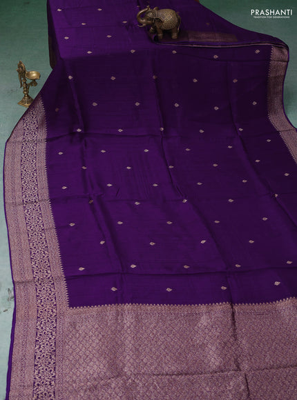 Banarasi semi raw silk saree violet with thread & zari woven buttas and woven border