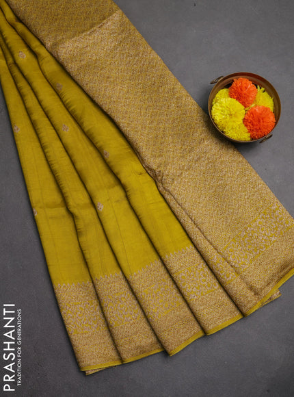 Banarasi semi raw silk saree mustard yellow with thread & zari woven buttas and woven border