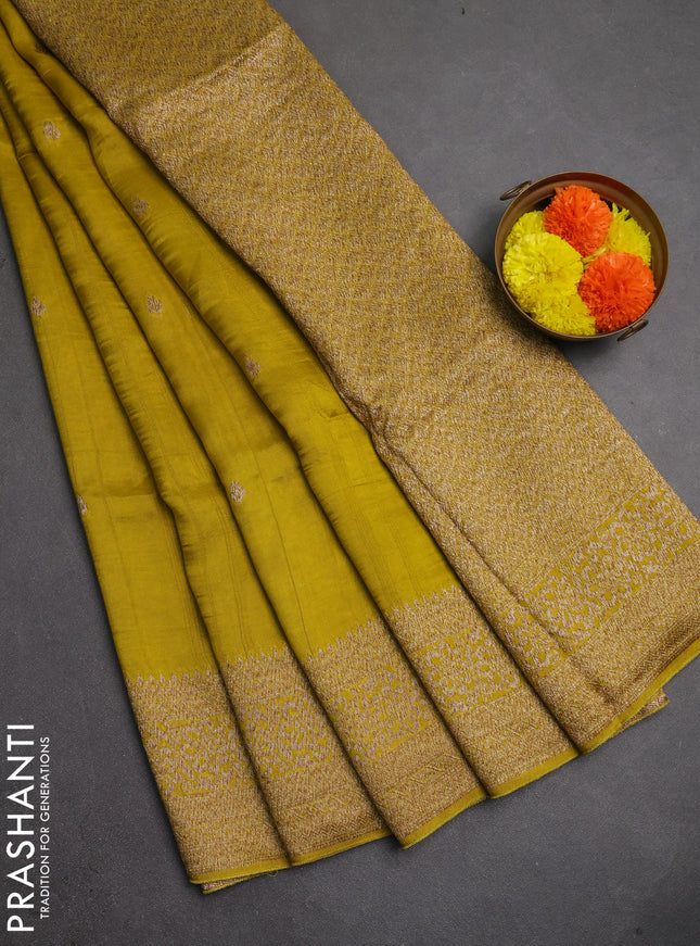 Banarasi semi raw silk saree mustard yellow with thread & zari woven buttas and woven border
