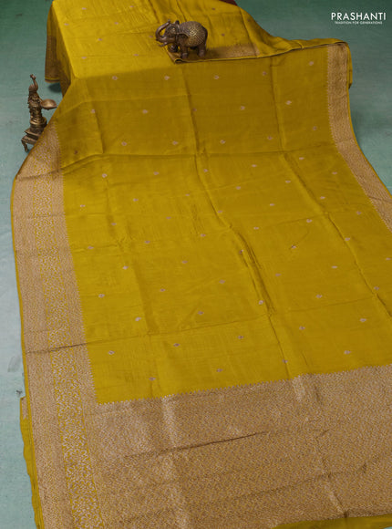 Banarasi semi raw silk saree mustard yellow with thread & zari woven buttas and woven border