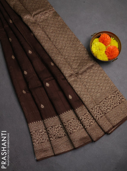 Banarasi semi raw silk saree coffee brown with thread & zari woven buttas and woven border