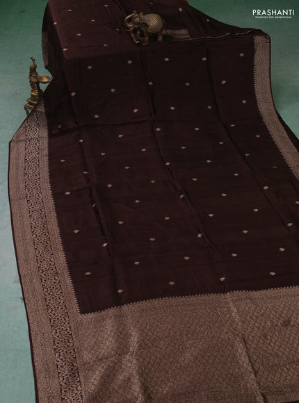 Banarasi semi raw silk saree coffee brown with thread & zari woven buttas and woven border