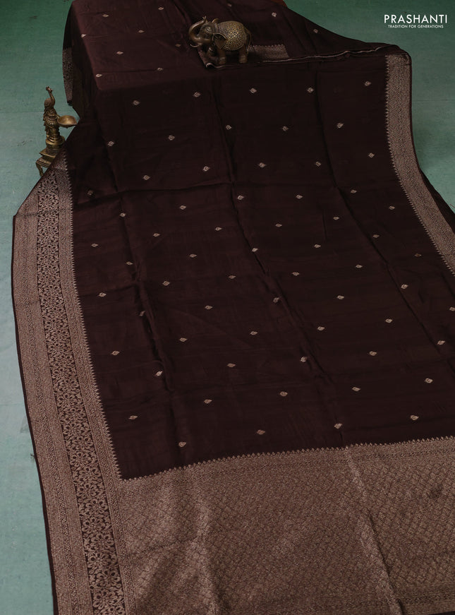 Banarasi semi raw silk saree coffee brown with thread & zari woven buttas and woven border