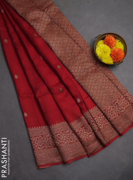 Banarasi semi raw silk saree red with thread & zari woven buttas and woven border