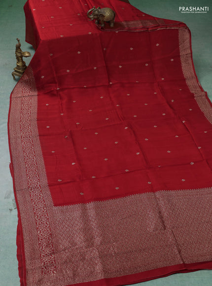 Banarasi semi raw silk saree red with thread & zari woven buttas and woven border