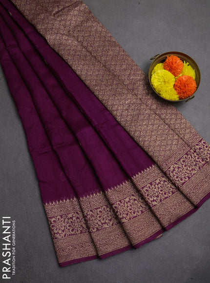 Banarasi semi raw silk saree purple with thread & zari woven buttas and woven border