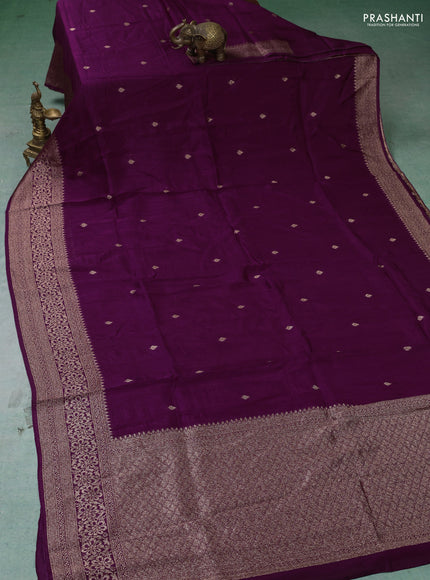 Banarasi semi raw silk saree purple with thread & zari woven buttas and woven border