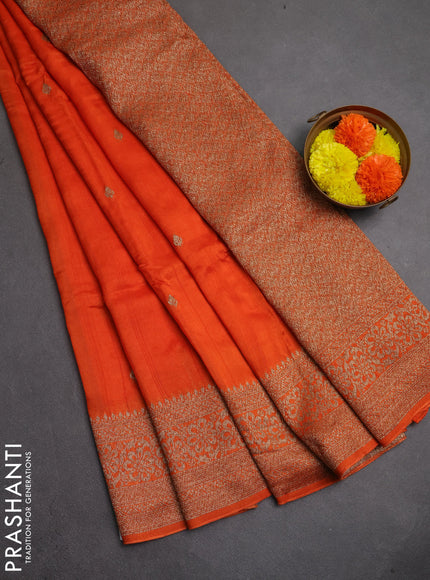 Banarasi semi raw silk saree orange with thread & zari woven buttas and woven border