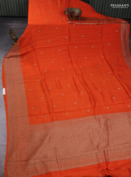 Banarasi semi raw silk saree orange with thread & zari woven buttas and woven border