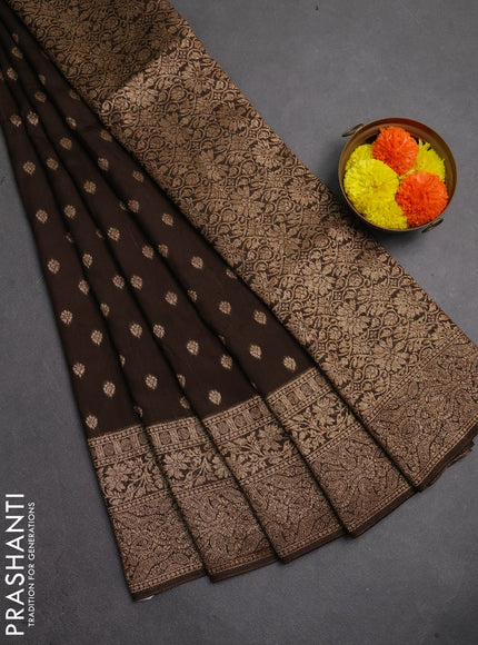 Banarasi semi raw silk saree coffee brown with thread & zari woven buttas and woven border