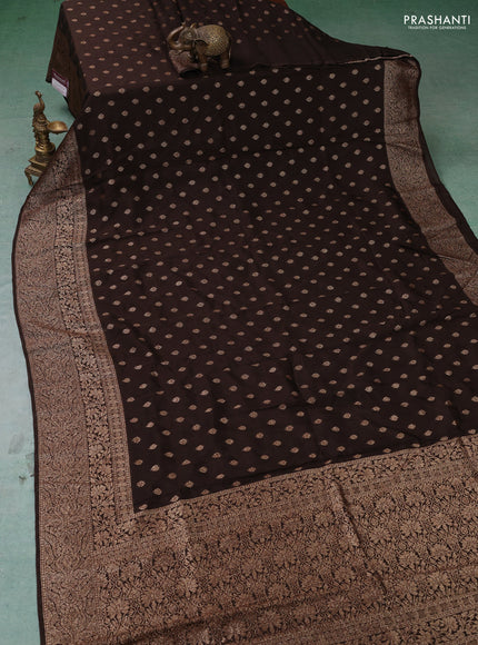 Banarasi semi raw silk saree coffee brown with thread & zari woven buttas and woven border