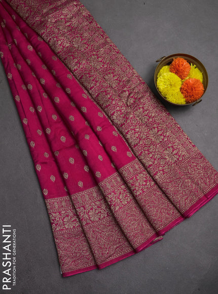 Banarasi semi raw silk saree pink with thread & zari woven buttas and woven border