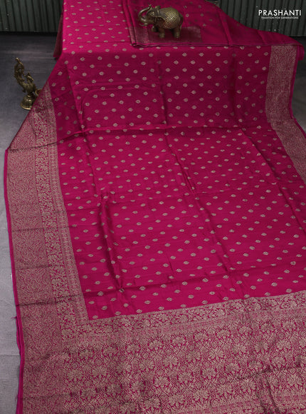 Banarasi semi raw silk saree pink with thread & zari woven buttas and woven border