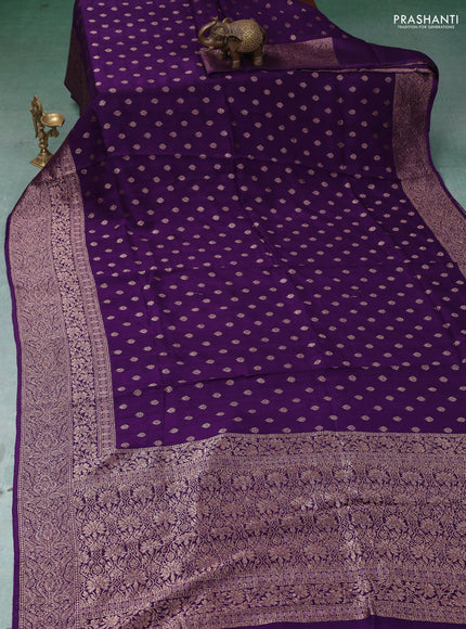 Banarasi semi raw silk saree violet with thread & zari woven buttas and woven border