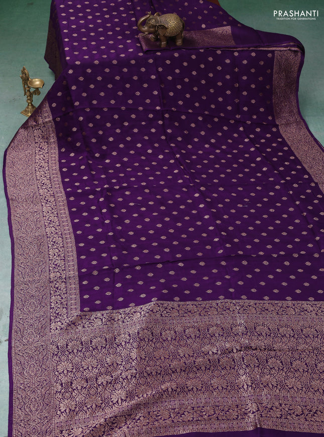Banarasi semi raw silk saree violet with thread & zari woven buttas and woven border