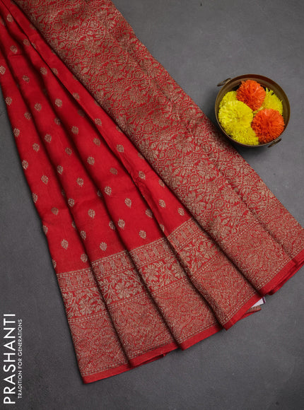 Banarasi semi raw silk saree reddishorange with thread & zari woven buttas and woven border