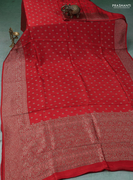 Banarasi semi raw silk saree reddishorange with thread & zari woven buttas and woven border